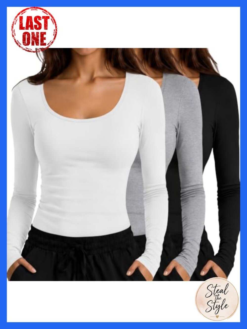 Womens Long Sleeve Underscrub Tops 3 Pack Scoop Neck Fitted Medical